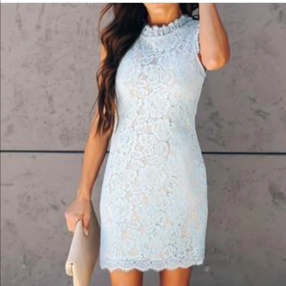 Hidden Label Powder blue and Cream lace Above the Knee Dress, Women’s Size Large - Picture 2 of 8